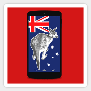 Flag of Australia and Kangaroo on Mobile Magnet